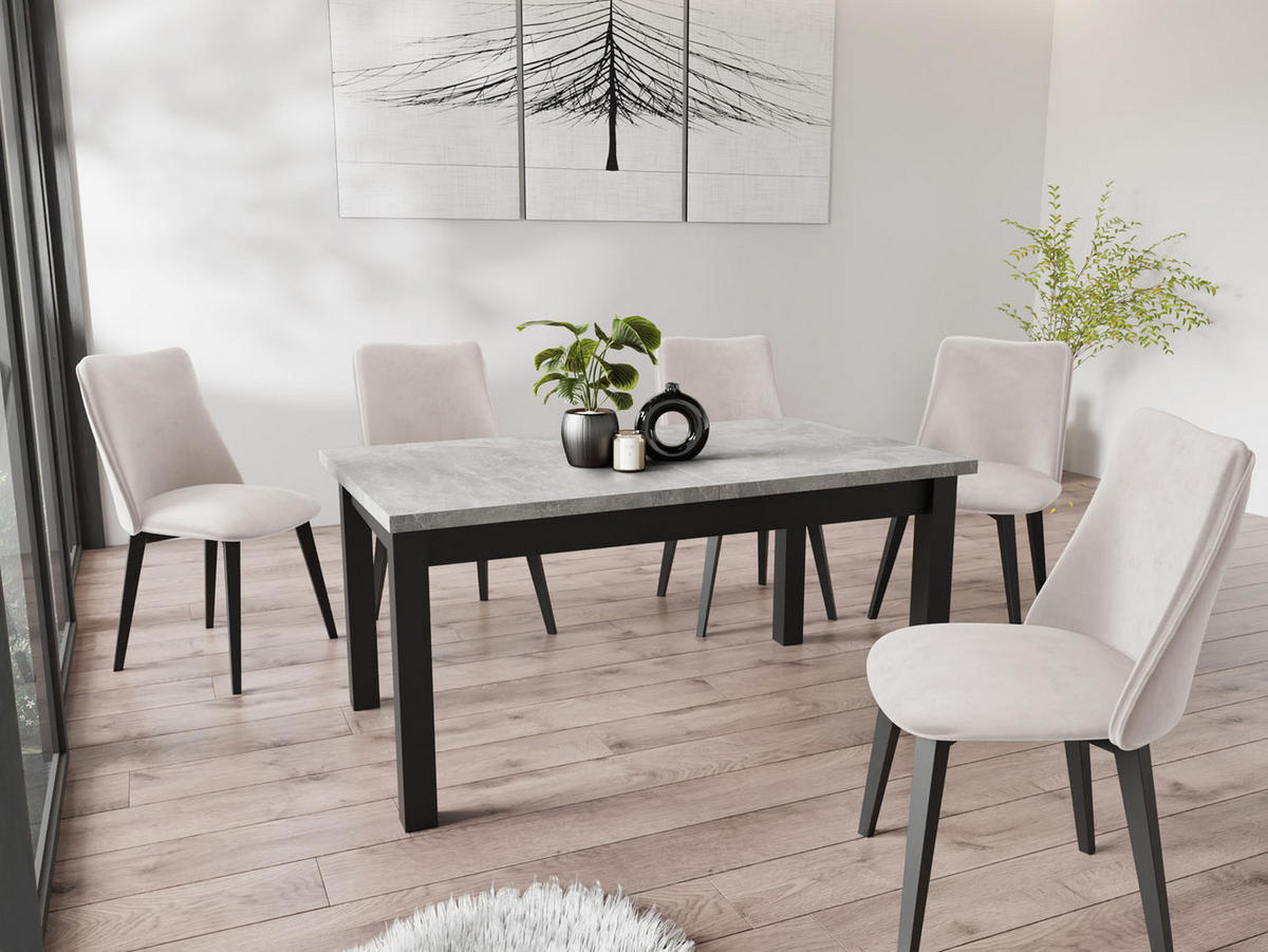 ESSTISCH Davidof rechteckig ausziehbar, Grauer Beton 120-160/80/76 cm - Hellgrau/Schwarz, Holz/Holzwerkstoff (120/67/76cm) - WFL GROUP