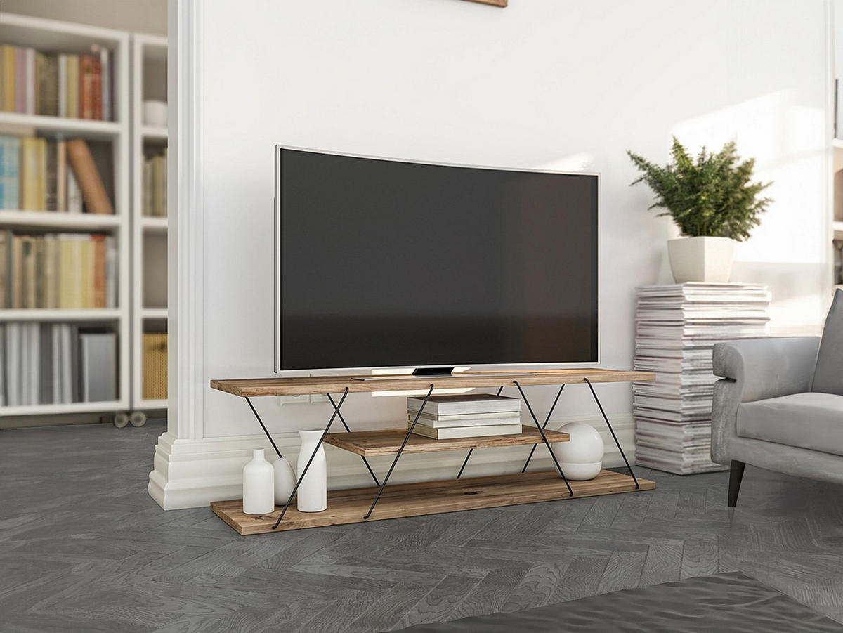TV-MÖBEL mit 1 Ablage - Naturfarben & Schwarz - DELORY - Naturfarben, Metall (120/33/30cm) - Vente-Unique