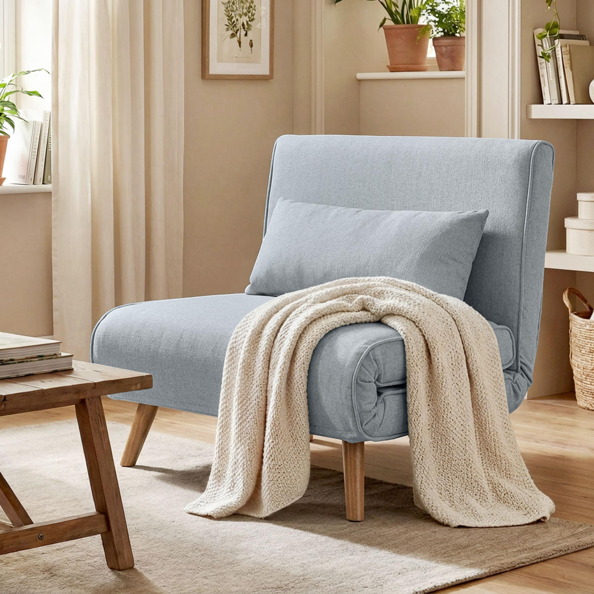 SCHLAFSESSEL 3-in-1 DE-14659 5-stufig verstellbar mit Kissen Grau - Grau, Textil (72/85/75cm) - ComfortXL