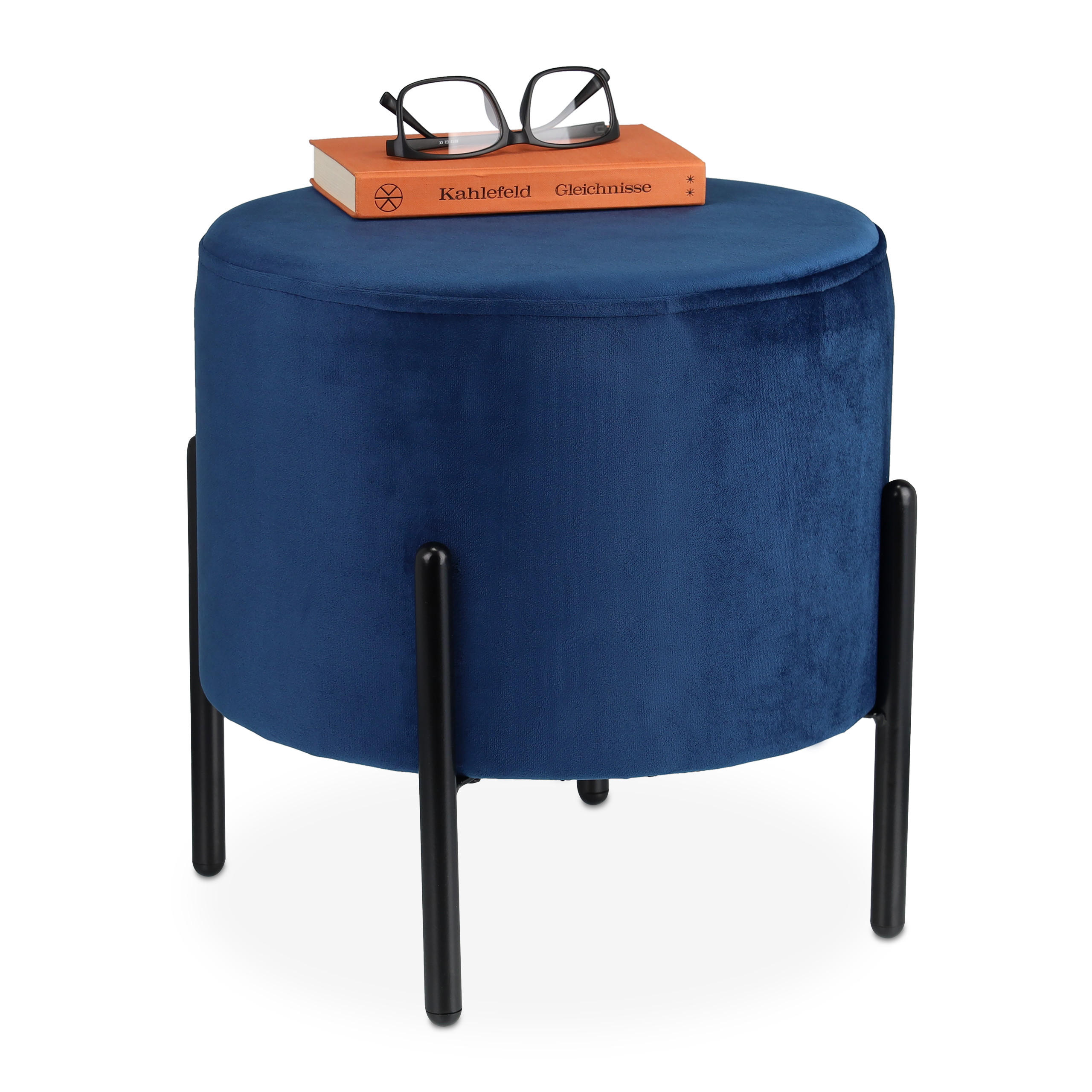 SAMTHOCKER - Dunkelblau, Wellpappe/Textil (40.5/38.5/40.5cm) - Relaxdays