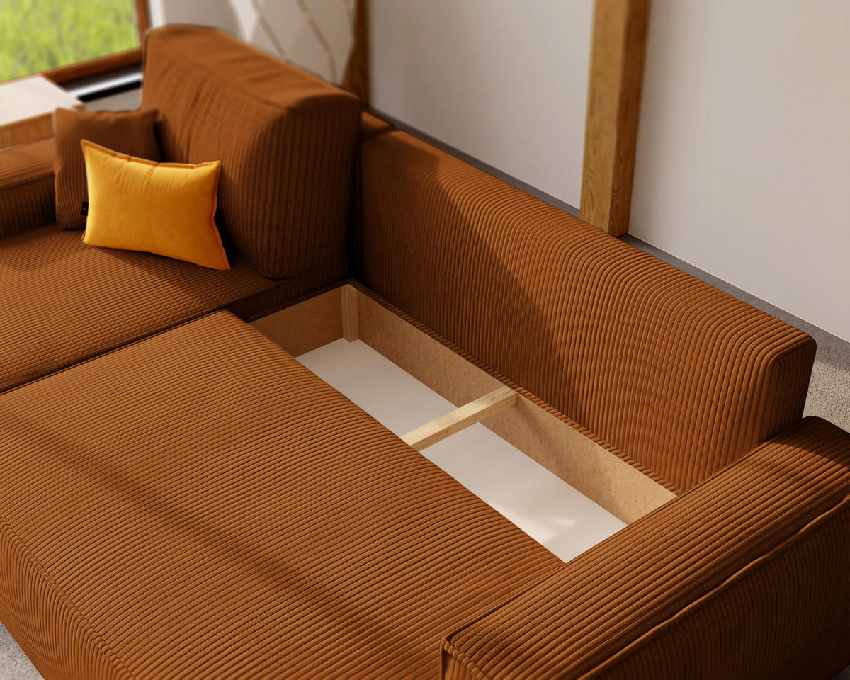ECKSOFA Paris mit Schlaffunktion Cord - Braun/Honig, Textil (244/155cm) - Idohome
