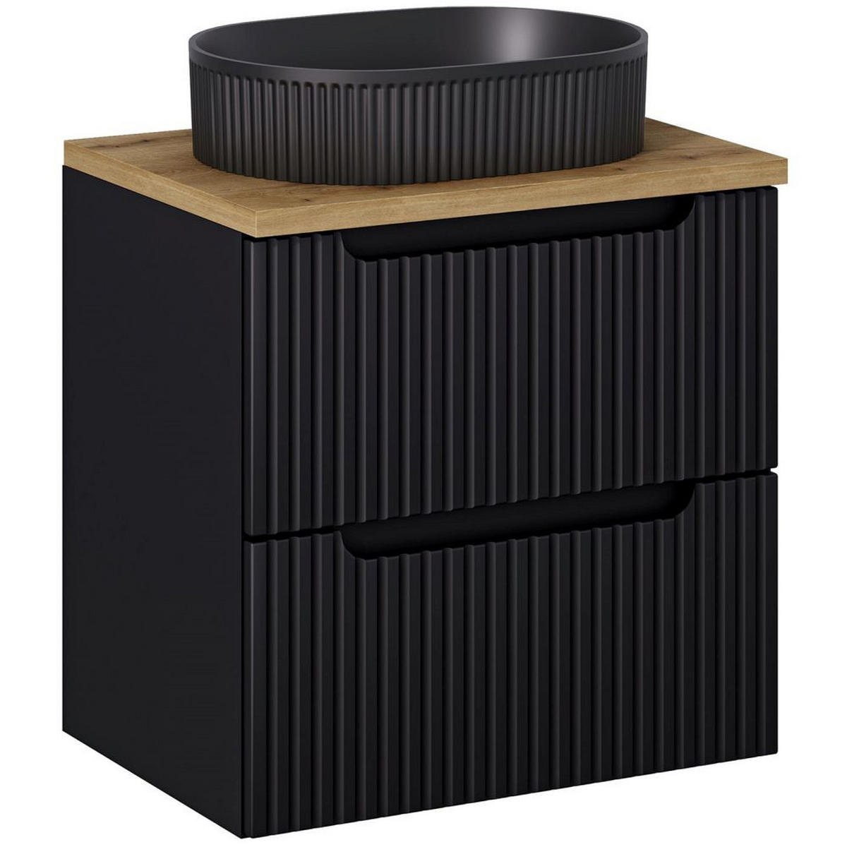 WASCHBECKENSCHRANK Newport-56 - Schwarz, Holzwerkstoff (60/60/40cm) - Lomado