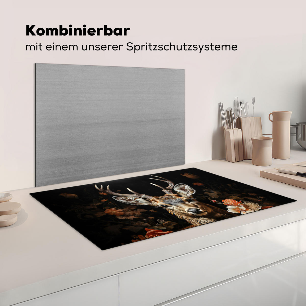 KRYT NA INDUKČNÍ DESKU Jelen - Zvíře - Květiny - Příroda - Botanický 85x52 cm - měděná, plast (85/52/0.2cm) - MuchoWow