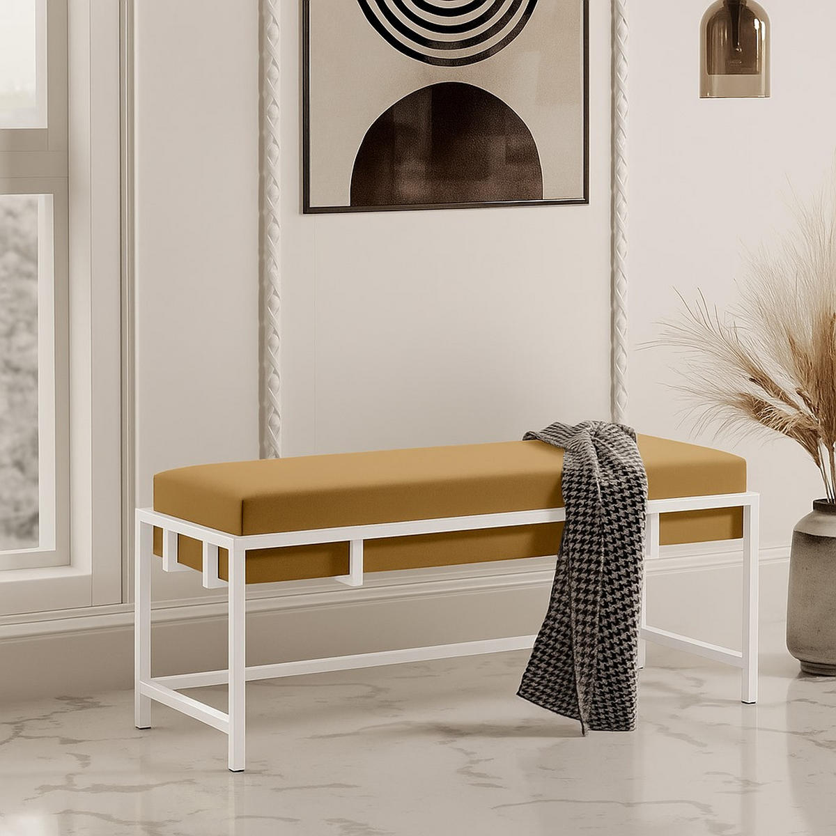 POLSTERBANK LAMO 80 cm Dunkelbeige, Weißes Metallgestell - Beige, Holzwerkstoff (80/45/35cm) - Bettso