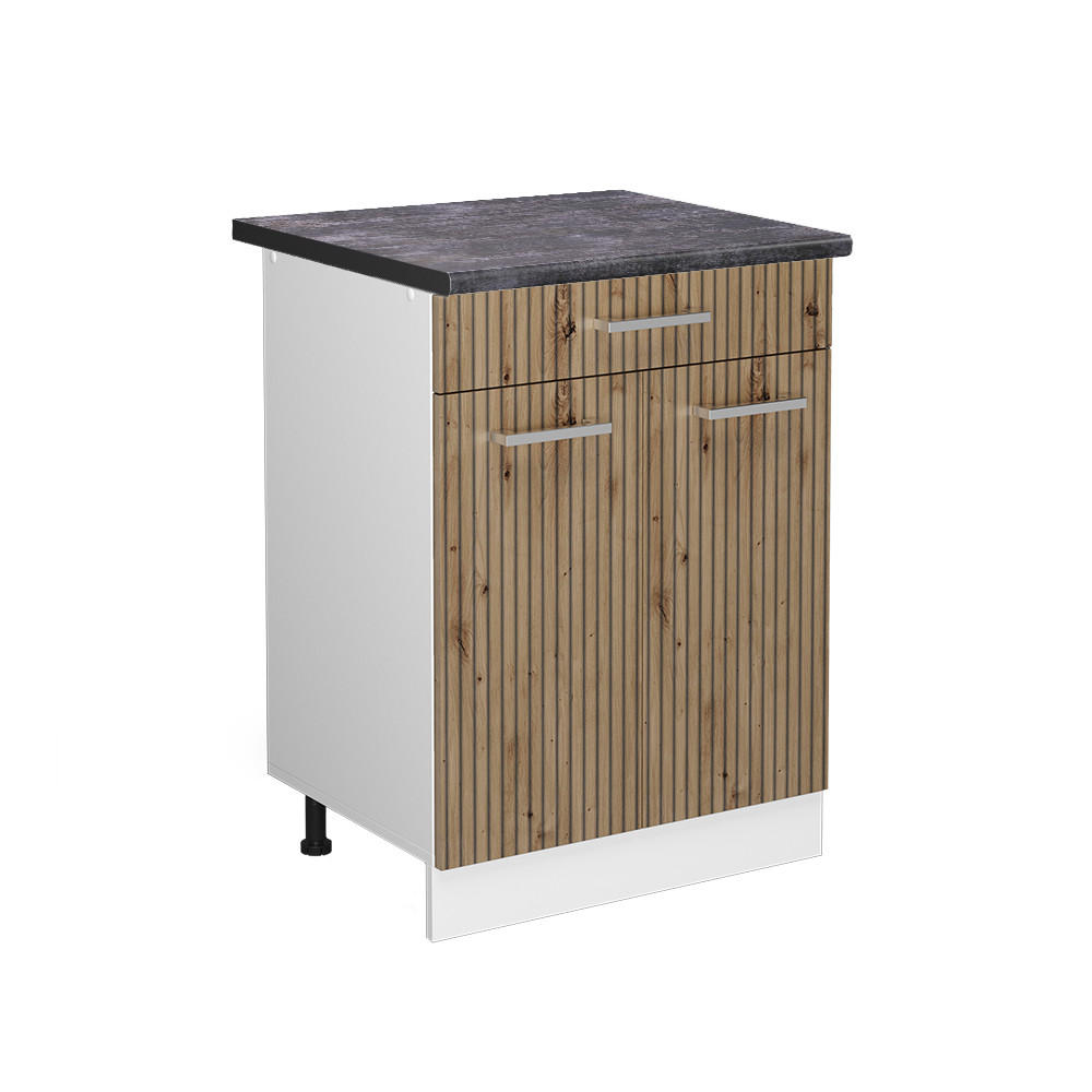 KÜCHENUNTERSCHRANK R-Line Artisan-Eiche 60 cm mit Schublade AP Anthrazit - Weiß/Eiche Artisan, Holzwerkstoff (60/81.6/60cm) - Vicco