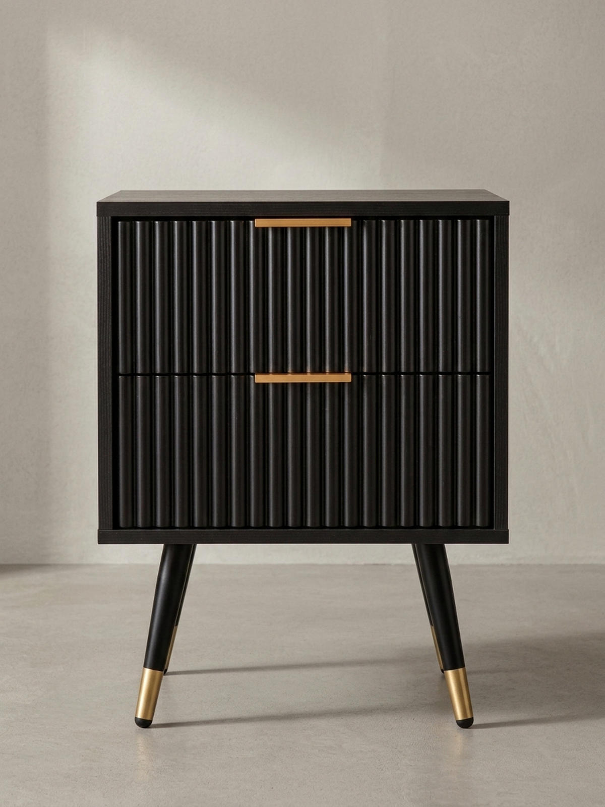 NACHTTISCH – Schwarz/Eiche-Dekor, 43,5x39x56 cm, mit Schubladen, modern - Goldfarben/Schwarz, Holzwerkstoff/Metall (44/56/39cm) - KADIMA DESIGN