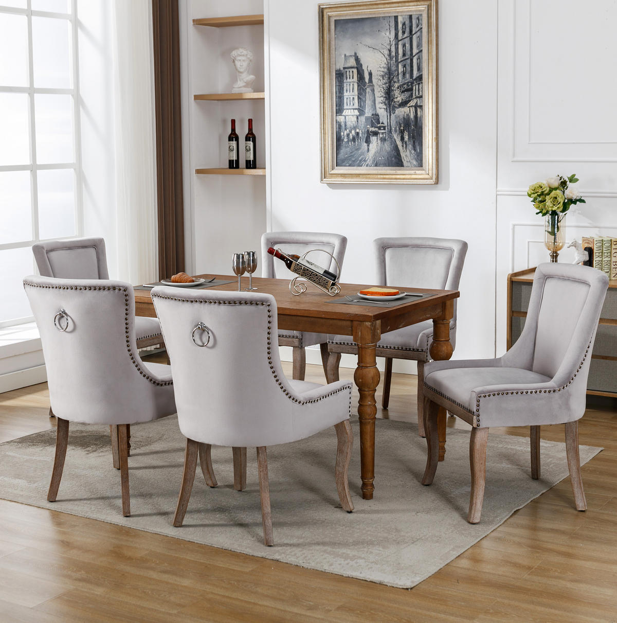 ESSZIMMERSTUHL gepolstert Samt Grau Massivholz 6er-Set - Grau, Holz (61/91/55.2cm) - Meubliv