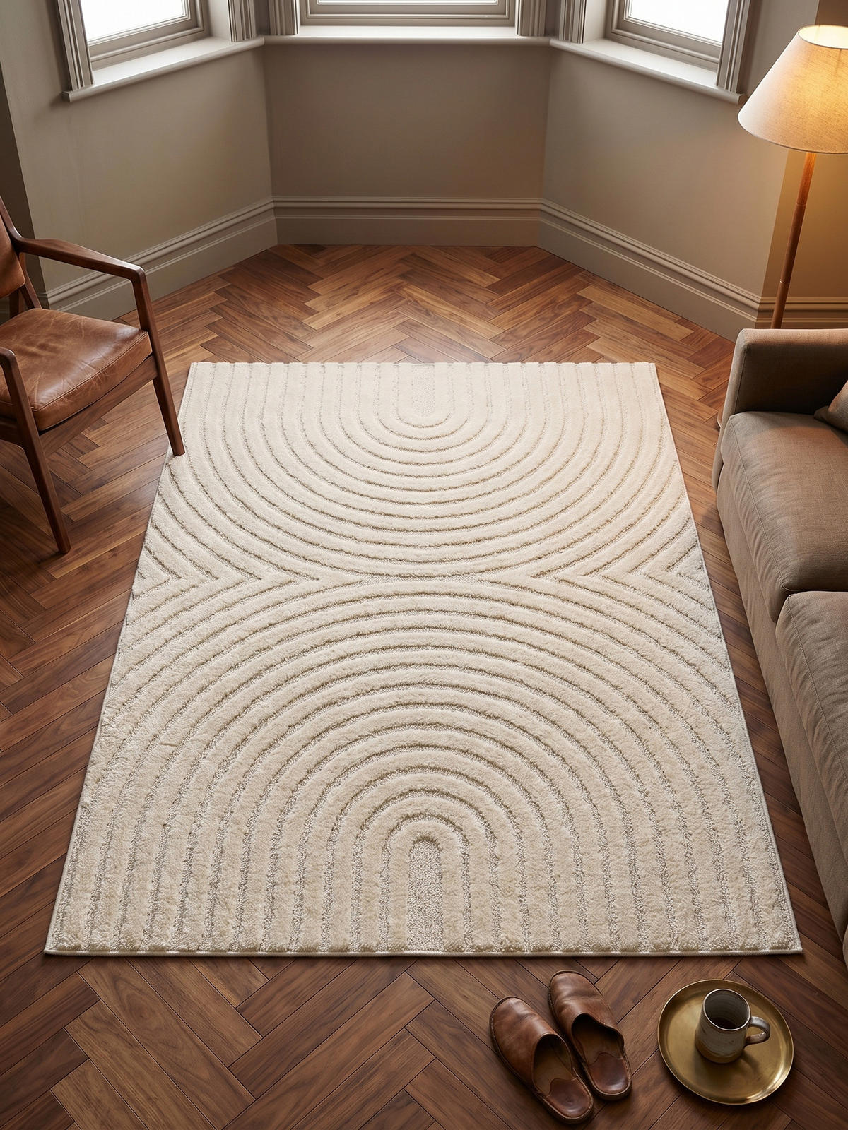 TEPPICH Wohnzimmer Hoch-Tief 3D-Effekt Organische Bögen mit 3D-Effekt OEKO-TEX 3D-Relief Boho Creme 60x110 – RIGI - Creme, Textil (60/110cm) - KADIMA DESIGN