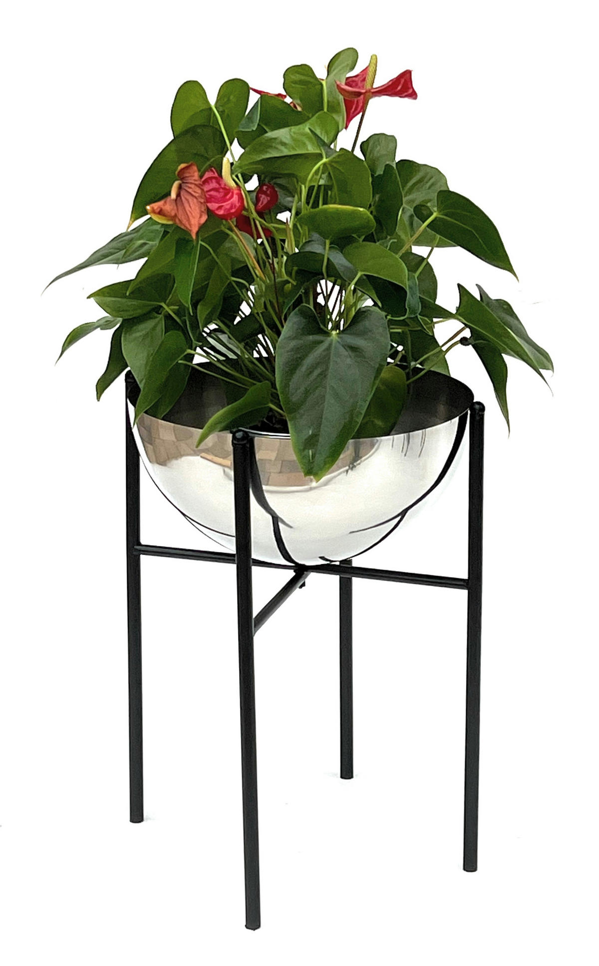 BLUMENHOCKER Metall mit Topf Schwarz Silber 45 cm 96257 L - Schwarz, Metall (24/45/24cm) - DanDiBo