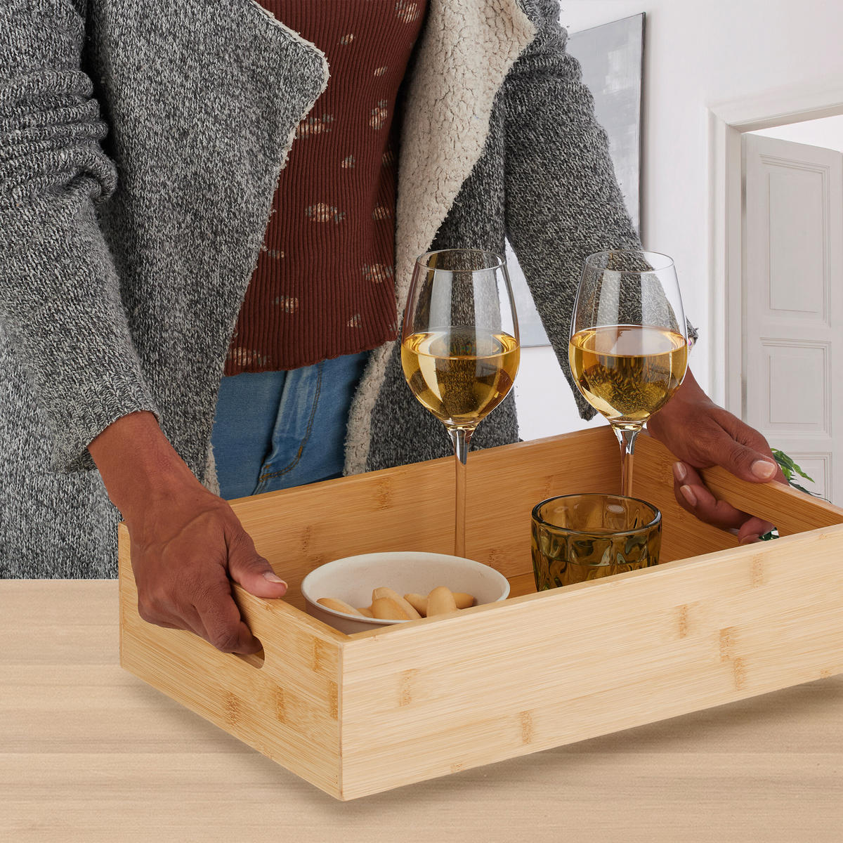 COUCHBAR - Hellbraun, Holz/Wellpappe (40/10.5/26cm) - Relaxdays