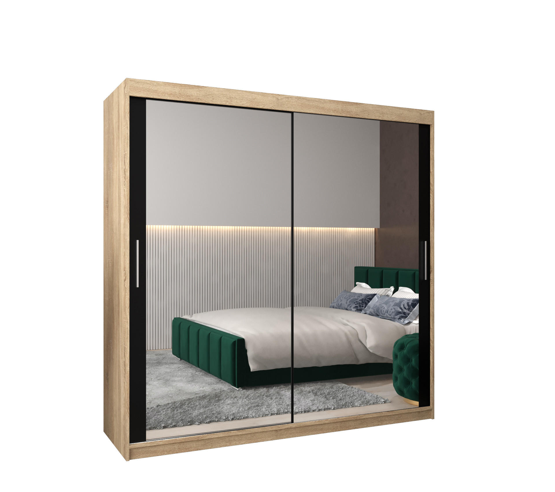 SCHWEBETÜRENSCHRANK 200/200/62 2-türig - Silberfarben/Schwarz, Holz/Kunststoff (200/200/62cm) - Abiks Möbel