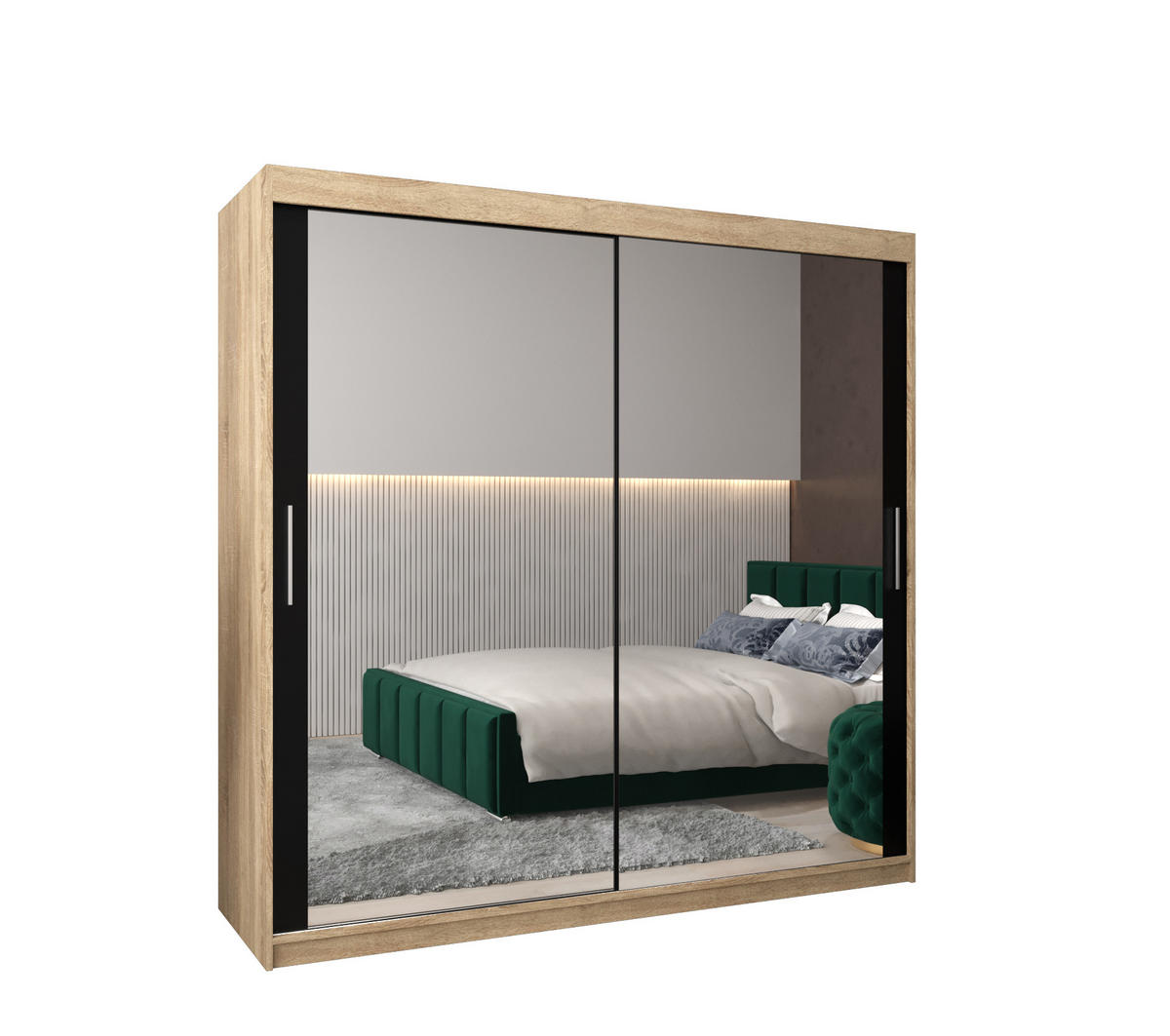 SCHWEBETÜRENSCHRANK 200/200/62 2-türig - Silberfarben/Schwarz, Holz/Kunststoff (200/200/62cm) - Abiks Möbel