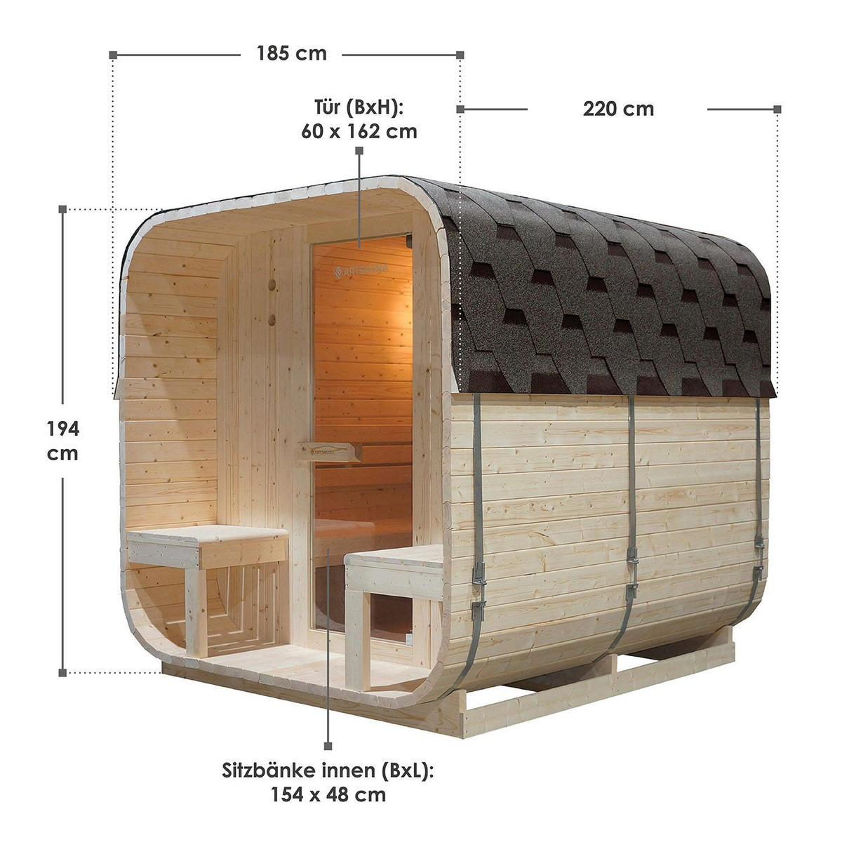 FASSSAUNA Nolvik XXL inkl. Zubehör-Set - Naturfarben, Holz (186/194/220cm) - Artsauna