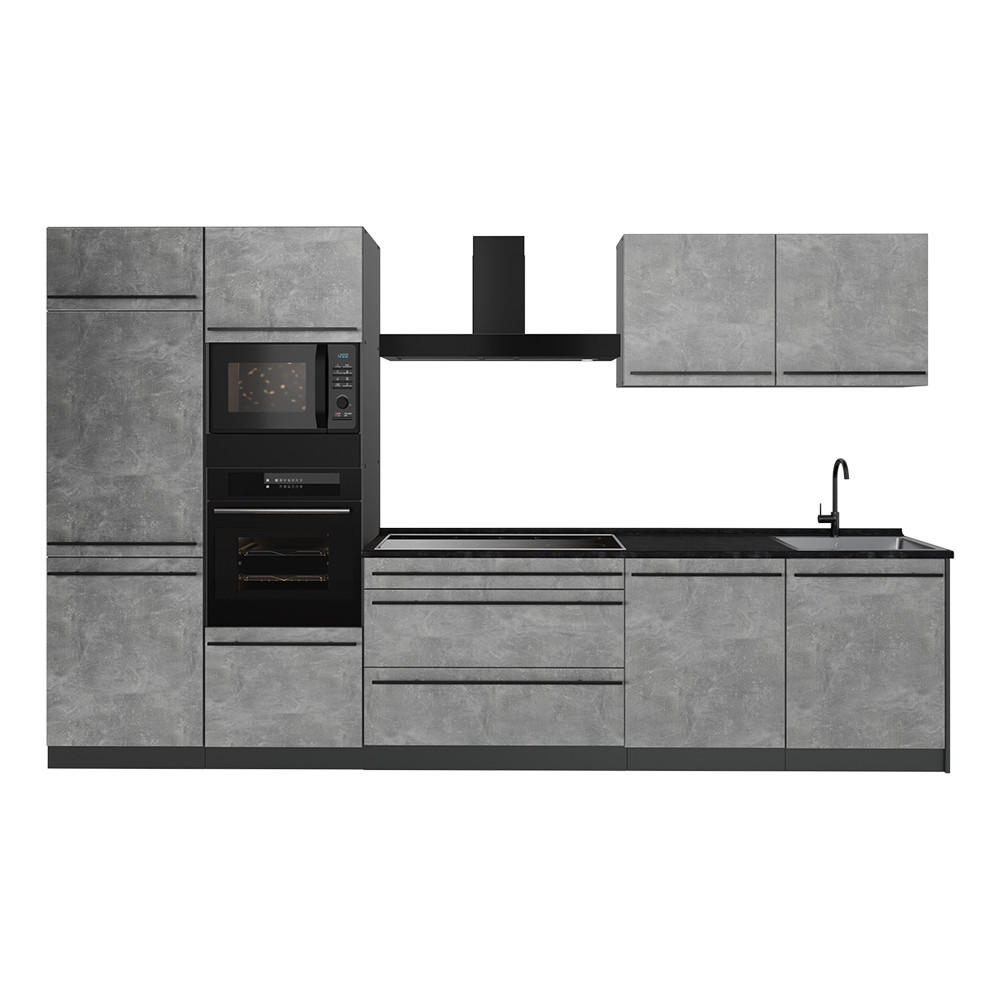 KUCHYŇSKÝ KOUT R-Line, Beton/Antracit, 340 cm pracovná doska antracitová - šedá/antracitová, kompozitní dřevo (340/206.8/60cm) - Vicco