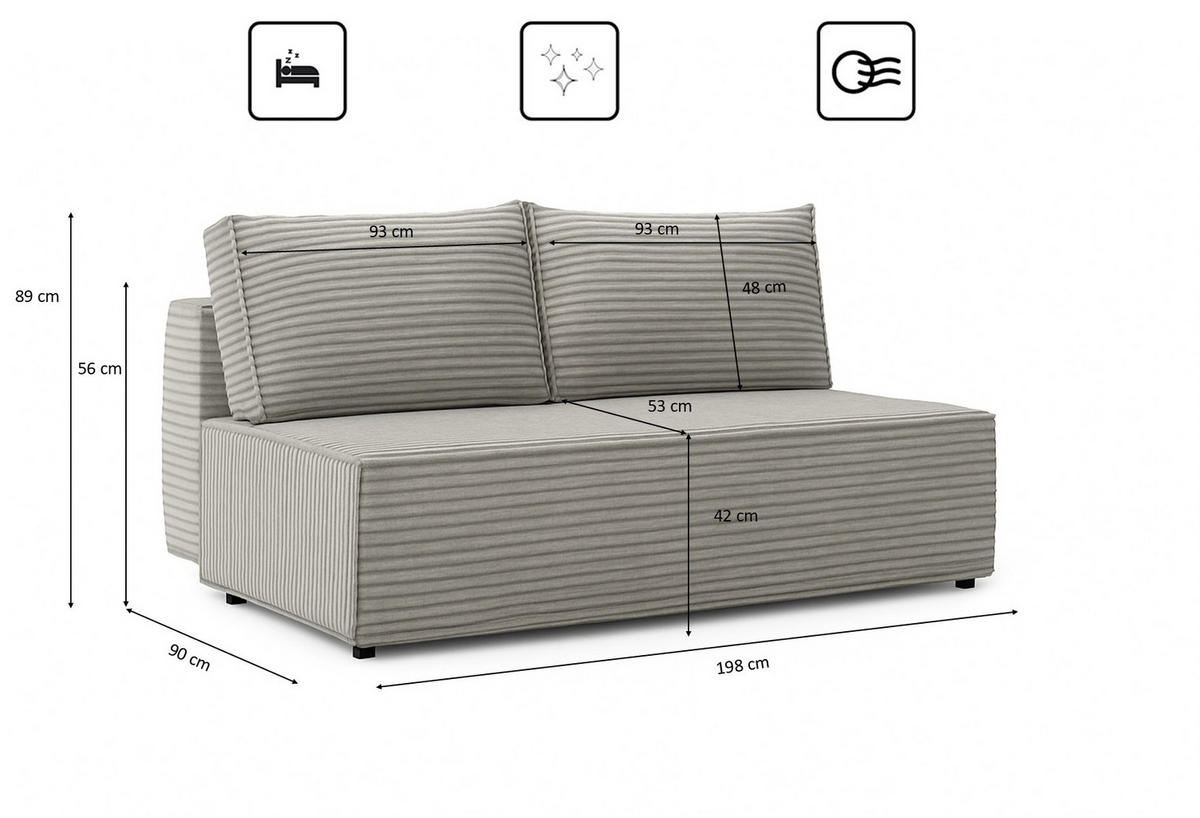 SCHLAFSOFA mit Bettkasten DUO, Stoff Velo, Grau - Grau, Holz (198/89/90cm) - Kaiser Möbel