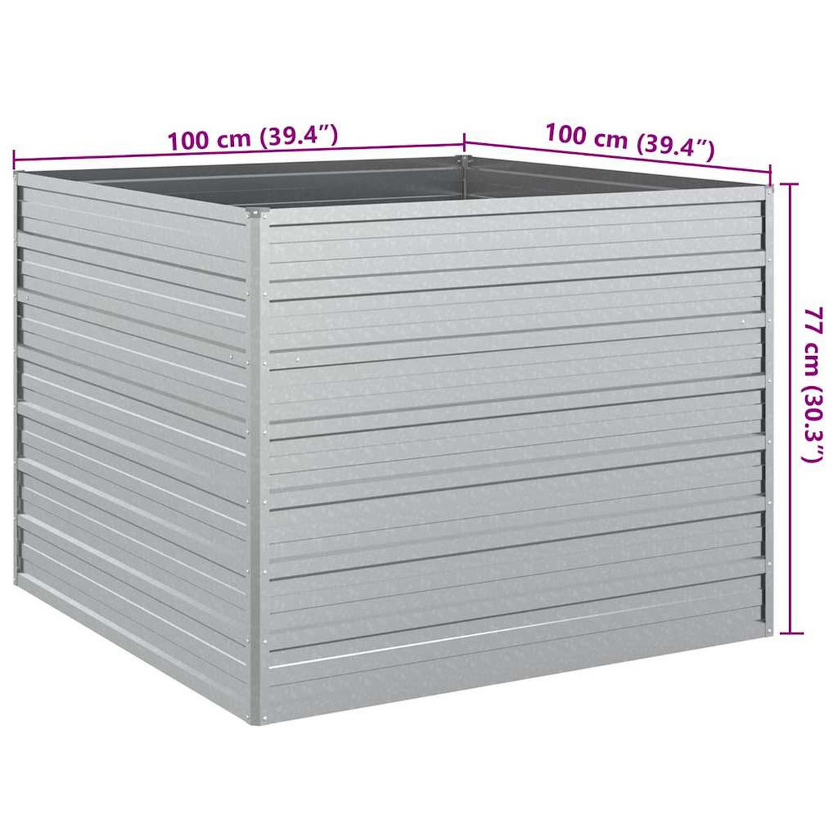 HOCHBEET 100/100/77 cm, aus Verzinkter Stahl, Silber - Silberfarben, Metall (100/77/100cm) - vidaXL