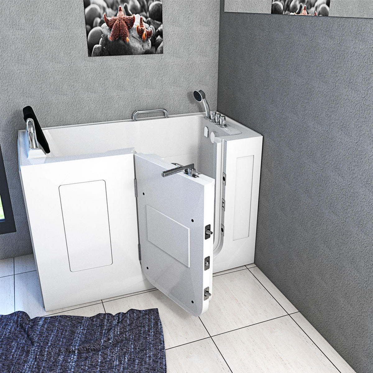 SENIOREN Sitzwanne mit Tür S07-TH-C-L - Weiß, Glas/Kunststoff (76/116/140cm) - AcquaVapore by Sandra Jentho