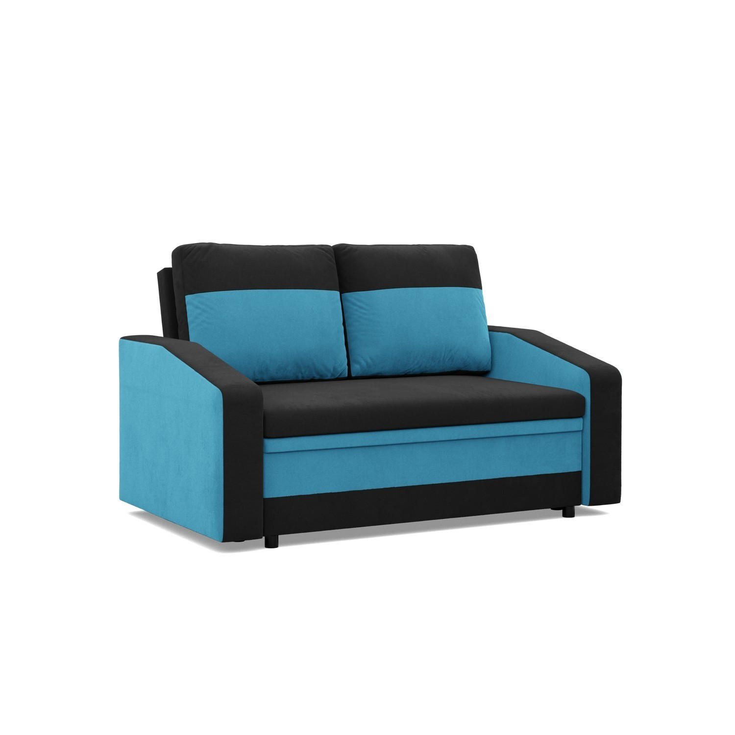 SOFA 2-SITZER MIT SCHLAFFUNKTION ORION, Schwarz + Blau - Blau/Schwarz, Textil (148/90/87cm)