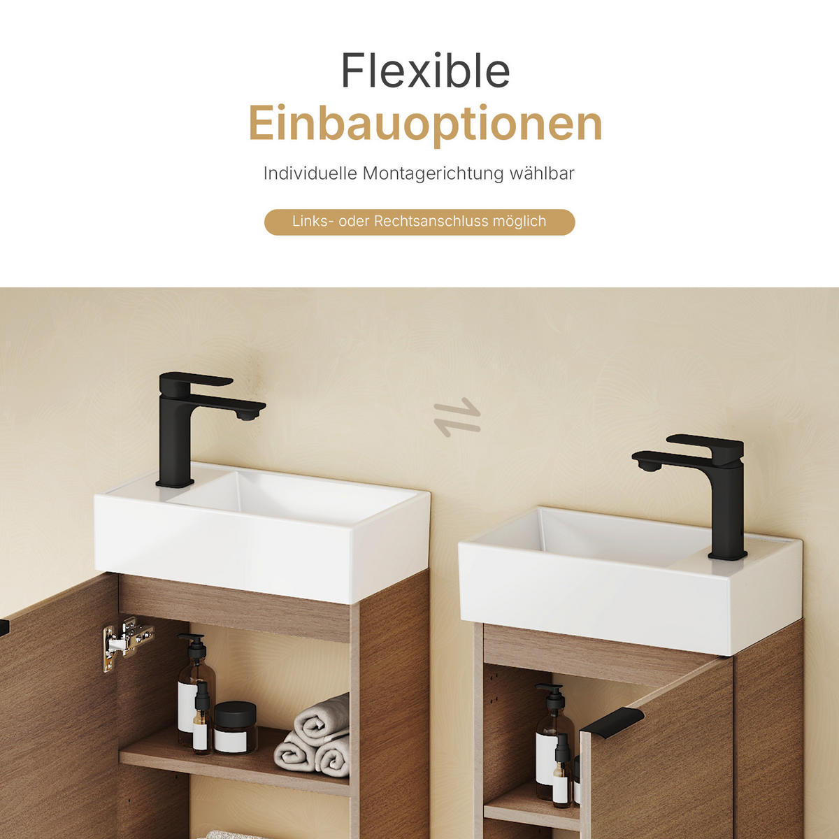 WASCHTISCHKOMBI 41,7 cm Sonoma-Eiche mit Keramik-Waschbecken - Schwarz/Sonoma Eiche, Holzwerkstoff (41.7/64.6/24cm) - EMKE