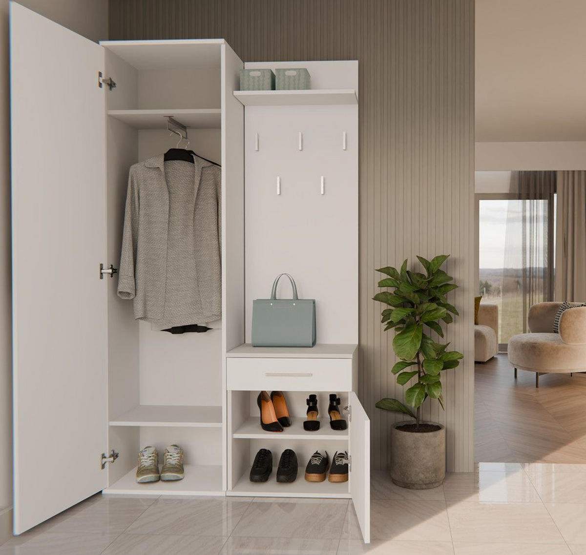 GARDEROBENSET Gustav (3-teilig) - Weiß, Holzwerkstoff (50/180/35cm) - kommodly