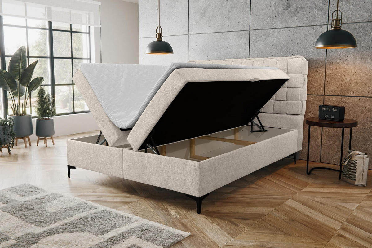 BOXBETT ROMA mit zwei Bettkästen H2/H3 Matratze und Topper 140 x 200 cm - Beige, Holzwerkstoff (140/200cm) - VENASI MÖBEL