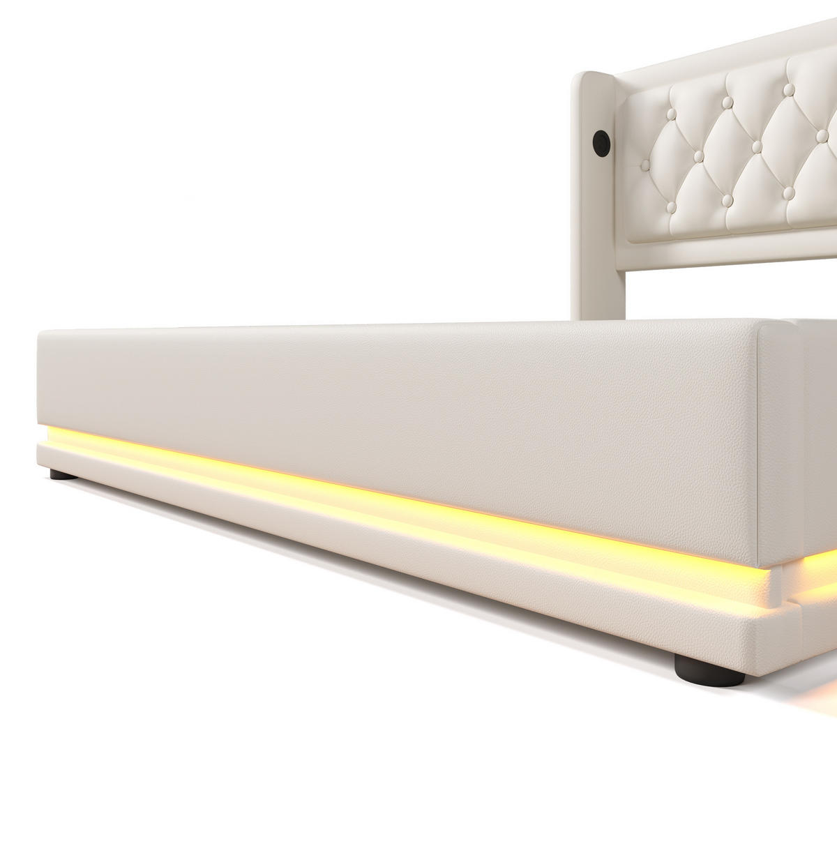 ČALOUNĚNÁ postel 180/200 cm z PU s USB a USB-C nabíjením, 3stranným LED osvětlením a hydraulickým úložným prostorem, Bílá - bílá, plast (180/200cm) - Redom