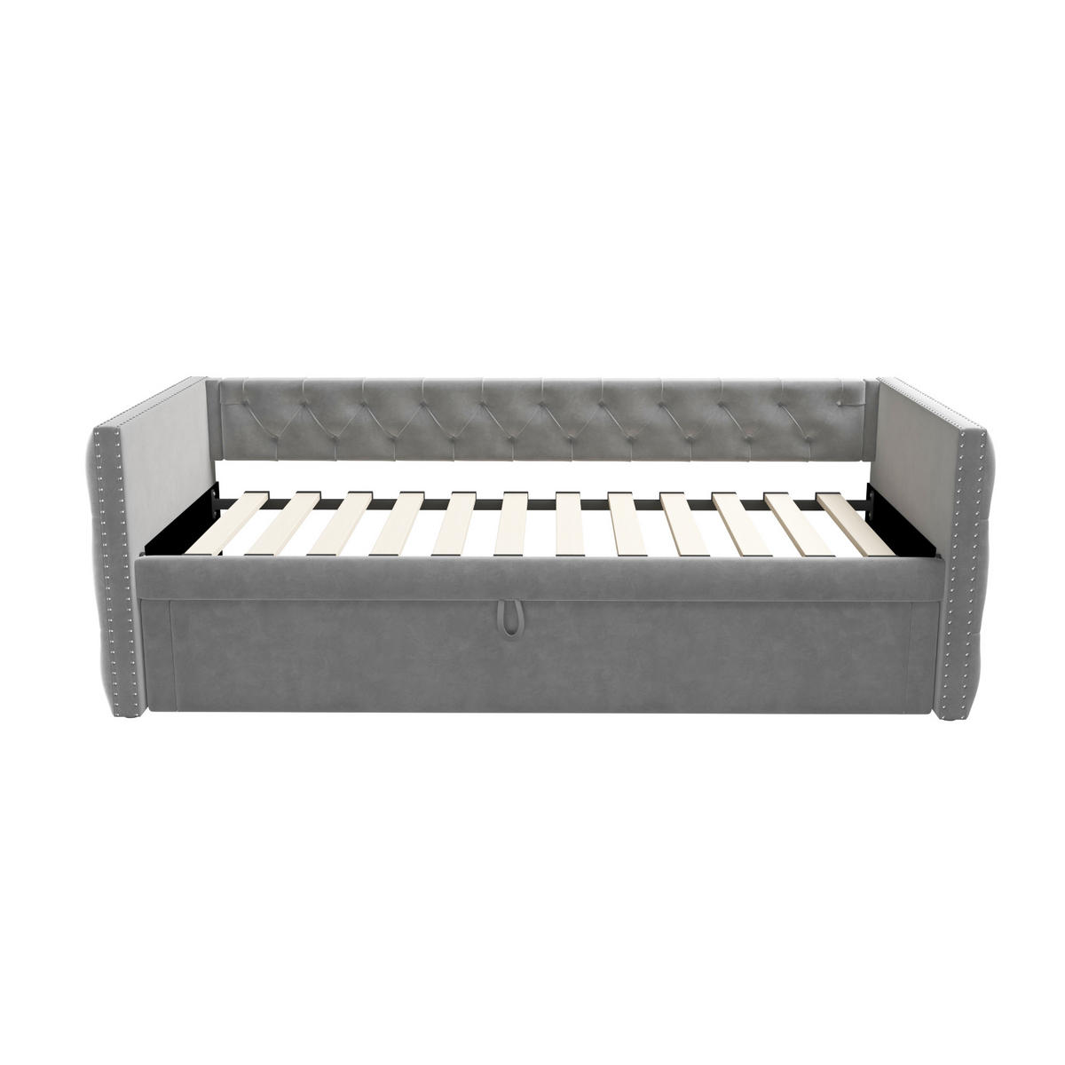 POLSTERBETT mit Knöpfen Samt Hellgrau 90/200 cm - Grau, Leder (90/200cm) - OKWISH