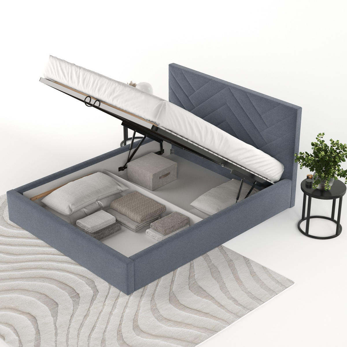 POLSTERBETT Arco 160/200 cm Blau im Asti Stoff - Blau/Schwarz, Holz/Holzwerkstoff (160/200cm) - AltaBeds