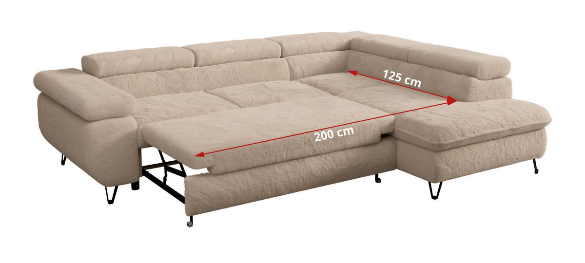 ECKSOFA PETER L Beige Plüsch - Links Seite - Beige/Schwarz, Textil/Metall (208/273cm) - MKS