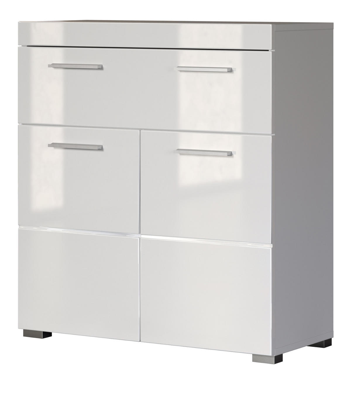 BADKOMMODE weiß Hochglanz 73 x 79 cm, Badezimmer Kommode 2-türig - Weiß, Holzwerkstoff/Kunststoff (31/79/73cm) - Top.Furn