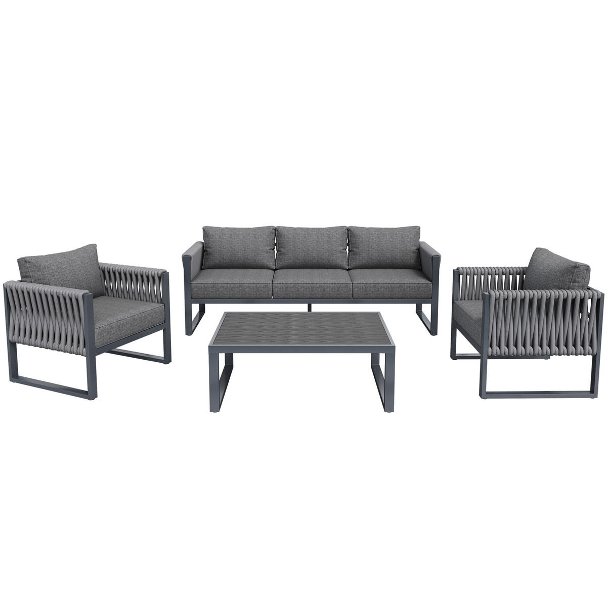 GARTENLOUNGE-SET aus Metall mit Tisch, 5-Sitzer, 167/61/63 cm, Grau - Grau, Metall - Redom