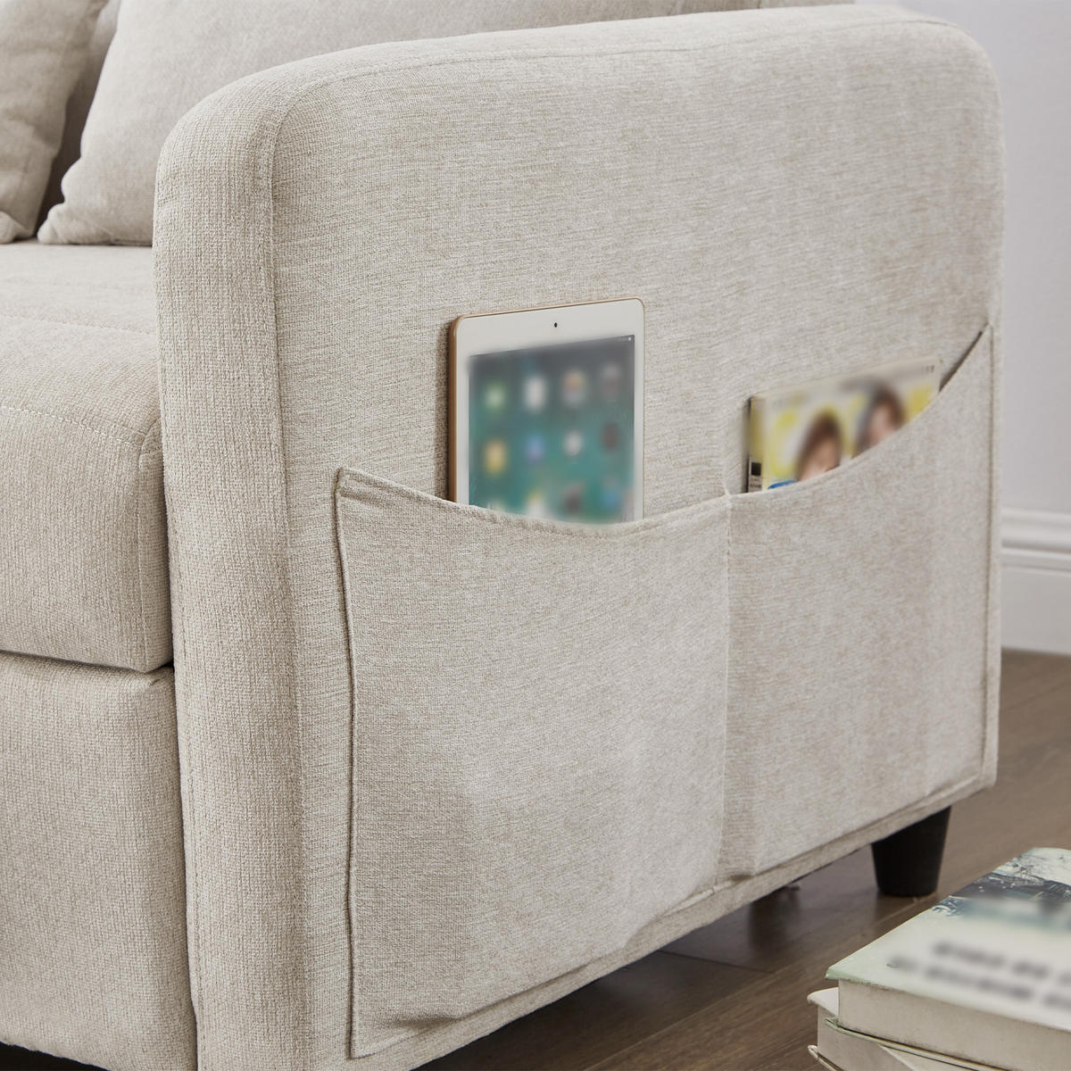 SCHLAFSOFA 2-SITZER Leinen Beige mit Schlaffunktion und verstellbarer Rückenlehne - Beige, Kunststoff/Textil (114/82.5/77cm) - WISHDOR