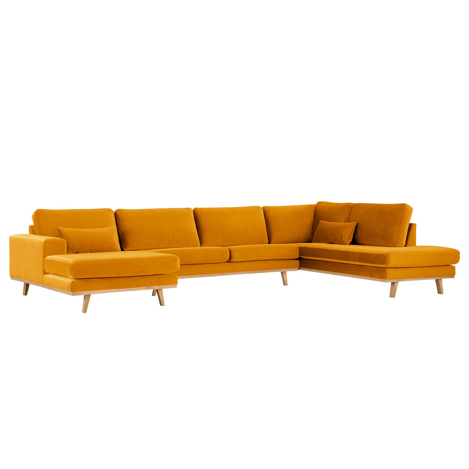 WOHNLANDSCHAFT mit Longchair - Gelb/Buchefarben, Holz/Buchenholz (371/81/219cm) - home24