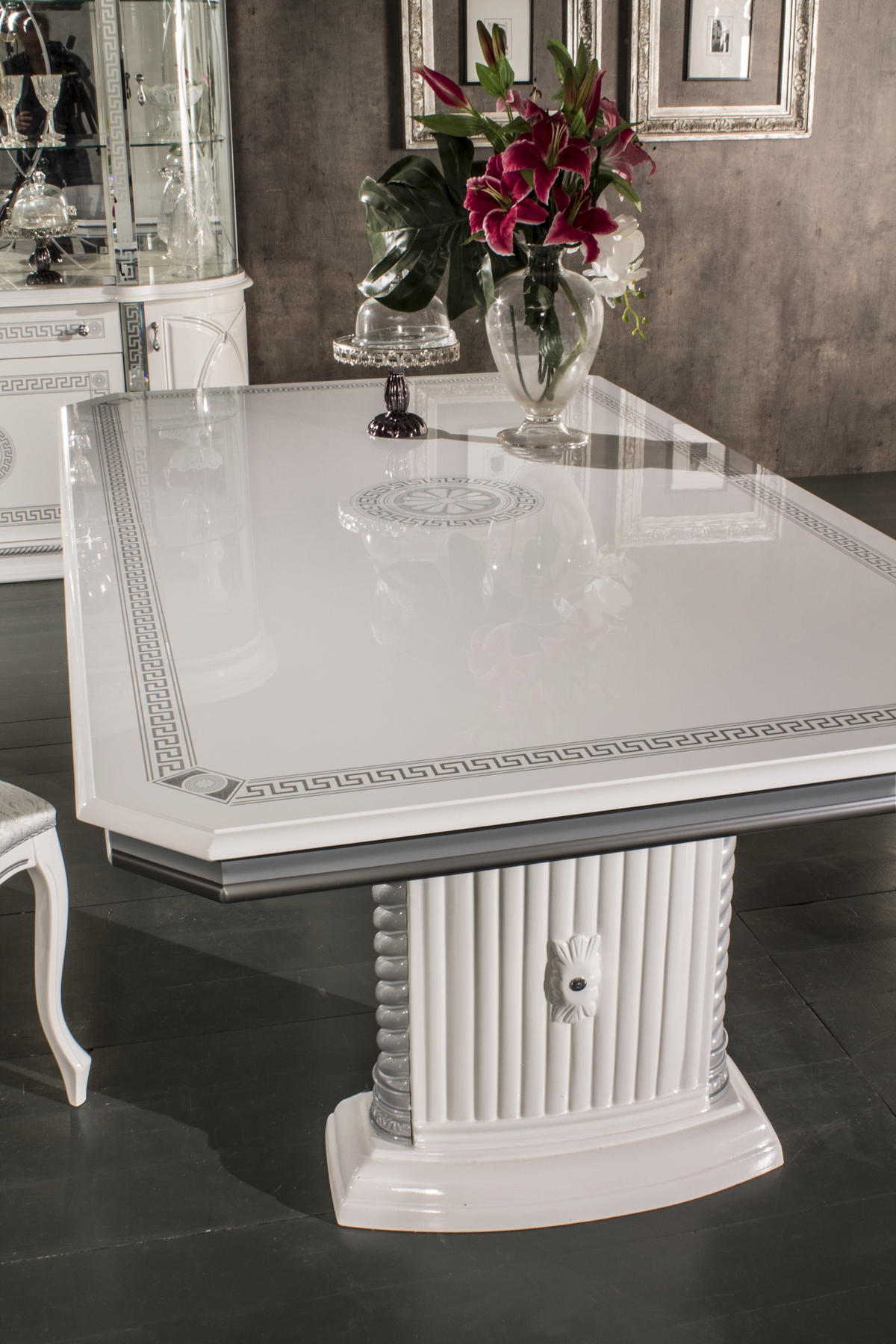 ESSTISCH VENUS in Weiß/Silber 185 - 230 cm - Weiß Hochglanz/Silberfarben, Holzwerkstoff (105/185/75cm) - Interdesign24