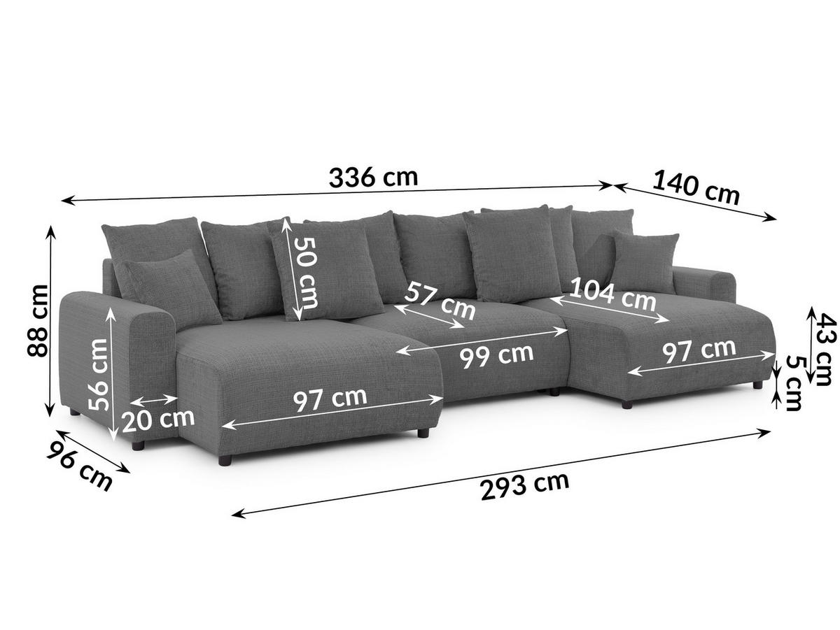 WOHNLANDSCHAFT Calma mit Schlaffunktion und Bettkasten im Bumpy-Design aus weichem Grau Chenille-Stoff - Schwarz/Grau, Holz/Kunststoff (336/88/140cm) - S-Style Möbel