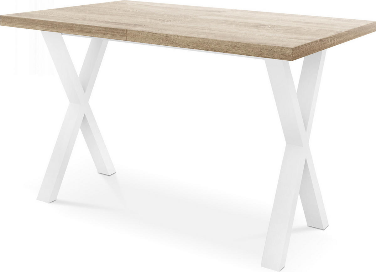 ESSTISCH Luiza rechteckig ausziehbar, Sonoma Eiche 120-220/80/76 cm - Weiß/Sonoma Eiche, Holzwerkstoff/Metall (120/80/76cm) - WFL GROUP
