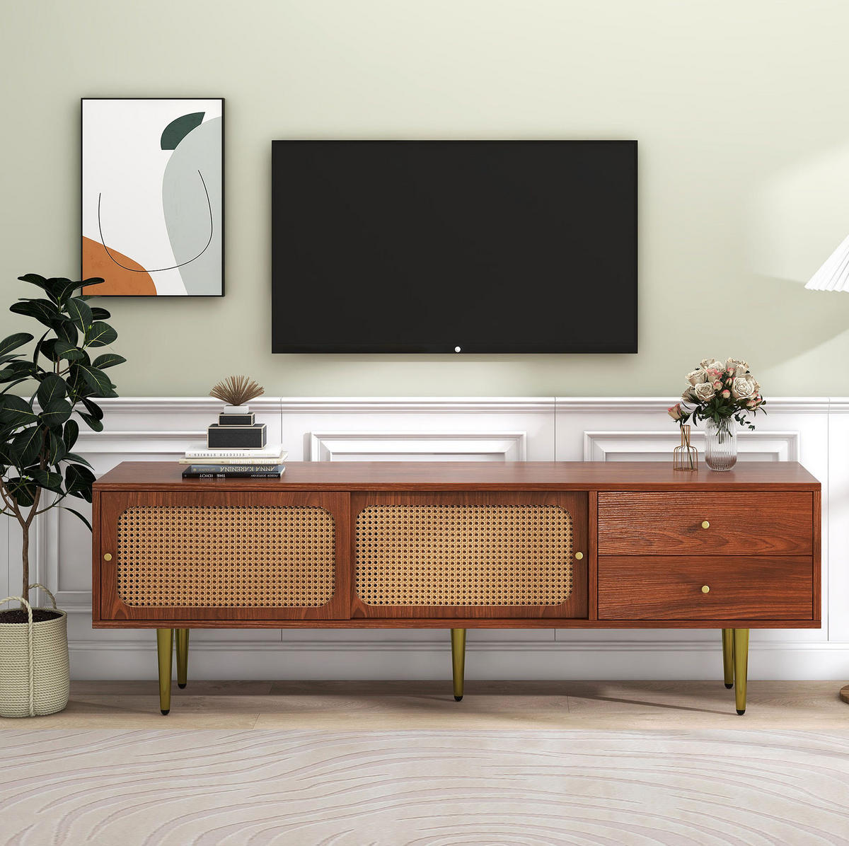 TV-SCHRANK mit Schiebetüren 160 x 40 x 60 cm MDF Walnut - Braun, Holzwerkstoff (40/60/160cm) - Beauniv