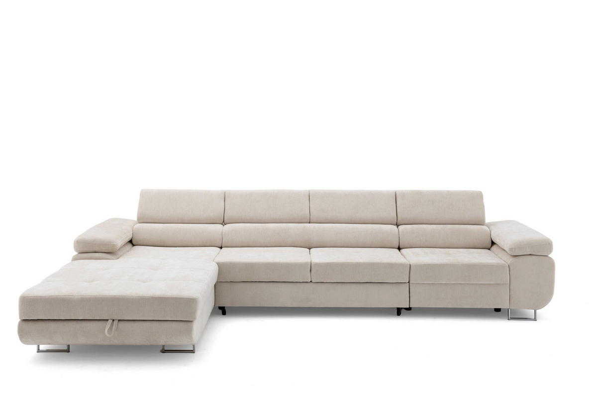 ECKSOFA ALONZO MAXI Links mit Schlaffunktion 125x195 Chenille Beige - Chromfarben/Beige, Holz/Textil (350/203cm) - Muffo