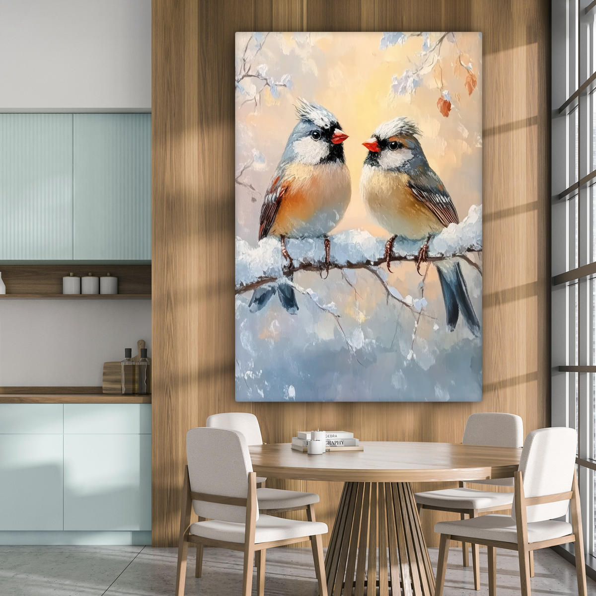 SLIKA NA PLATNU Ptice 90x140 cm - pastelno modra, tekstil (90/140cm) - MuchoWow