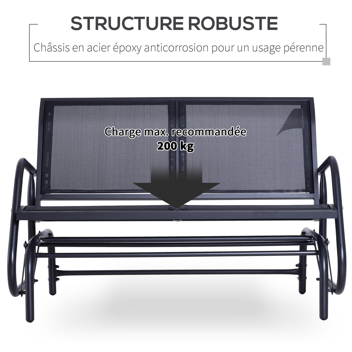 GARTENBANK DE-15219 2-Sitzer mit ergonomischen Armlehnen Schwarz - Schwarz, Metall (120/85/70cm) - ComfortXL
