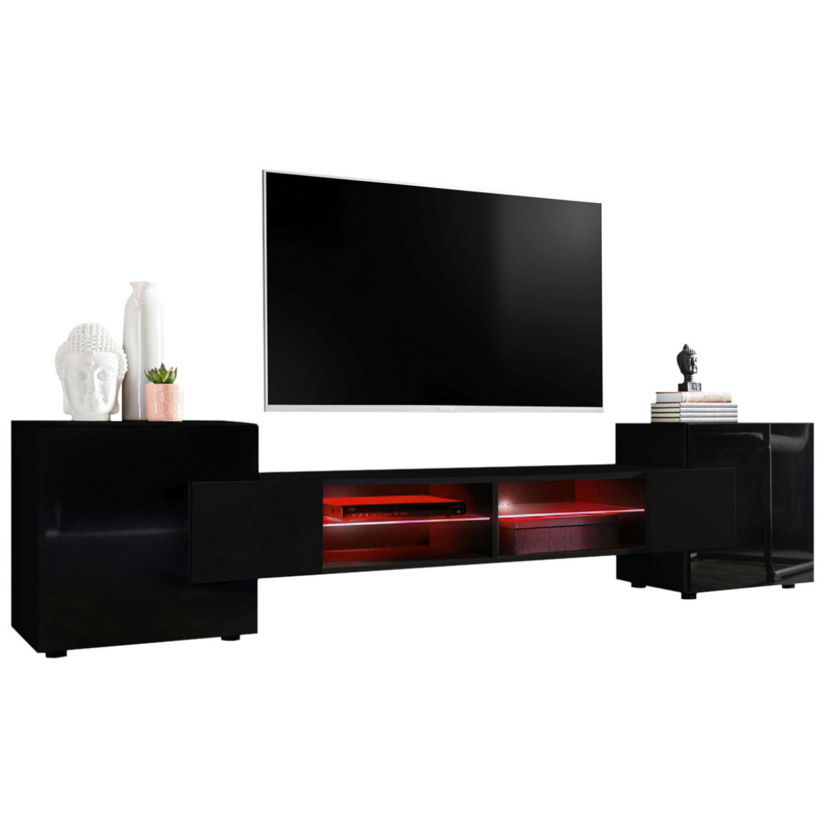 LOWBOARD MERANO Black, LED Beleuchtung Mehrfarbige - Schwarz, Glas/Holzwerkstoff (230/52.5/35cm) - Komodee