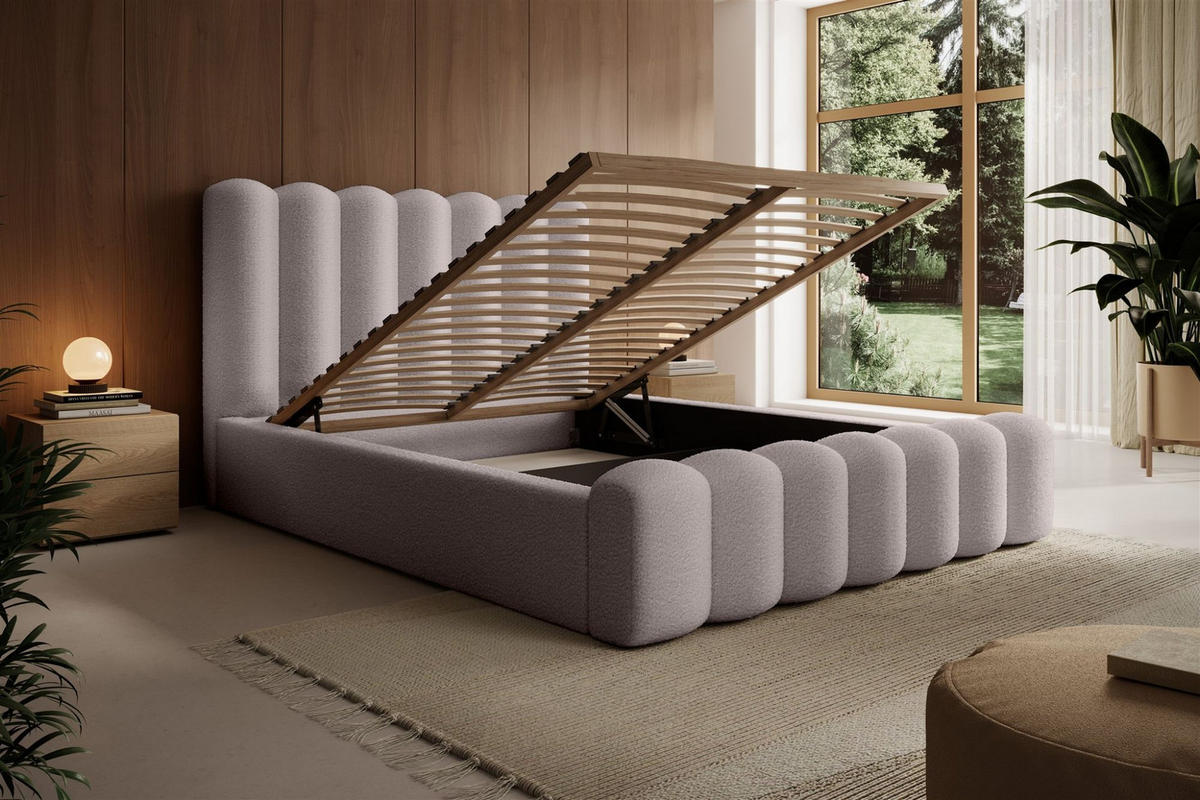 POLSTERBETT Macon Stoff Euphoria - Beige, Holzwerkstoff/Textil (140/200cm) - Fun Möbel