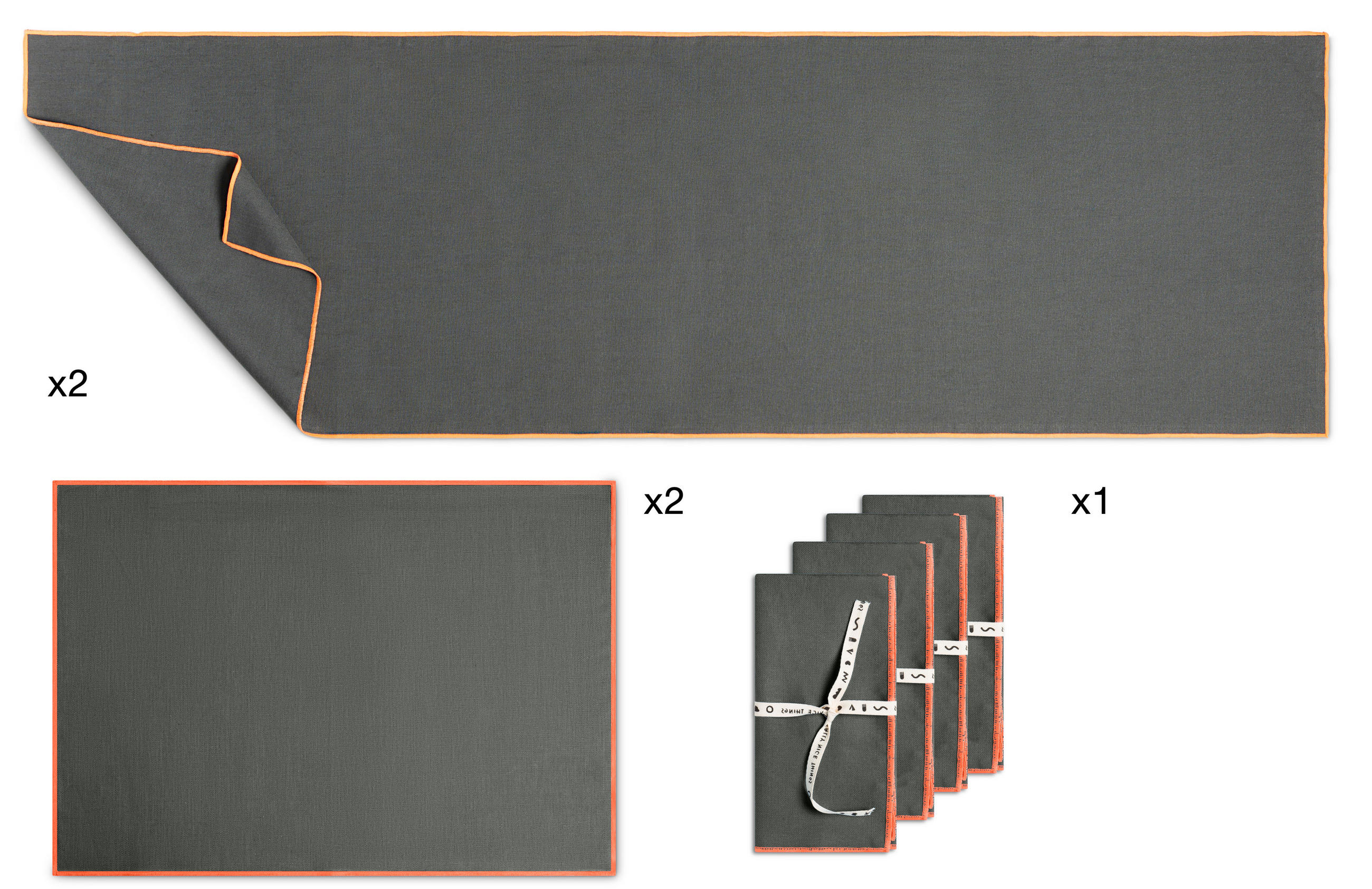 TISCHET 8-teilig, 100% Leinen, marder und fluor SET CONTRAST EDGE - Grau, Textil (40/130cm) - RNT By Really Nice Things