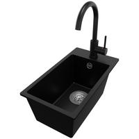 GRANITSPÜLE Riga, 2-er set Schwarz 28/50 cm 1 Becken + Küchenarmatur 32/20 cm + Ablauf-Set ab 30er Unterschrank - Chromfarben/Schwarz, Kunststoff (28/20/50cm) - Primagran