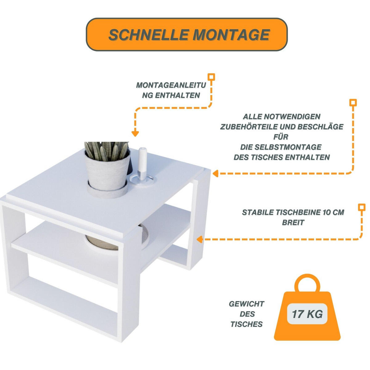 COUCHTISCH Kaja63 63/42/53,8 - Weiß, Holzwerkstoff (54/63/42cm) - RAUMHIRSCH FURNITURE