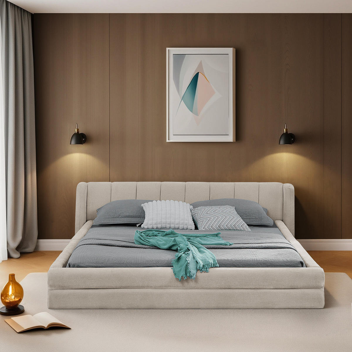 POLSTERBETT 140/200 cm in Beige aus Chenille mit gepolstertem Kopfteil - Beige, Kunststoff (140/200cm) - Flora Grace