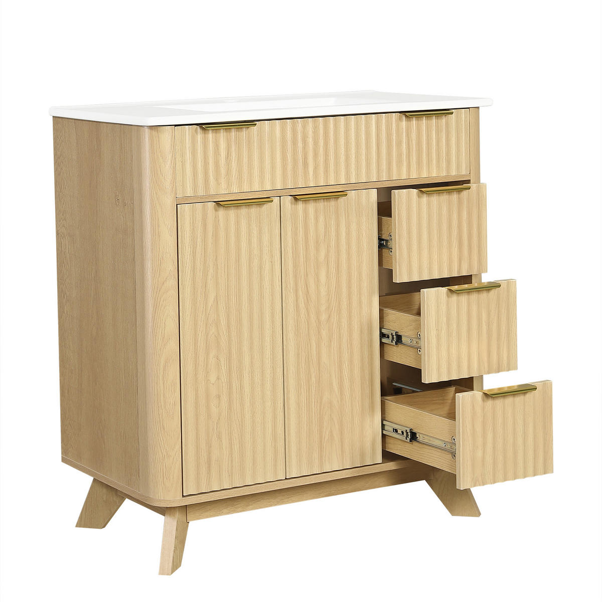 WASCHTISCHKOMBI 81/47/90 cm Naturholz mit 3 Schubladen und Schiebetür, ohne Wasserhahn - Naturfarben, Holz/Holzwerkstoff (47/90/81cm) - Oxeza