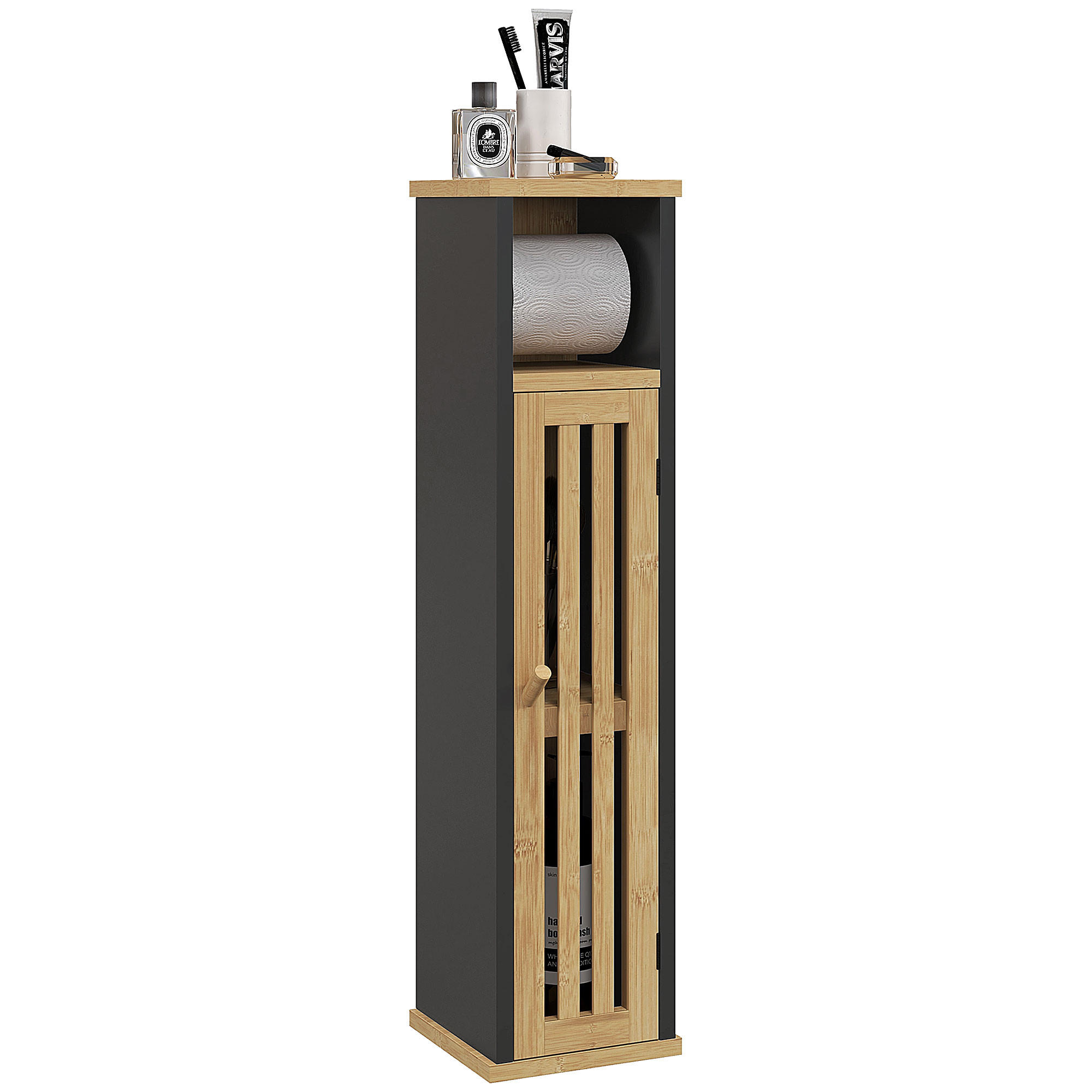TOILETTENPAPIERHALTER DE-12413 2 Ebenen mit Auslass Bambus/Schwarz - Schwarz, Holzwerkstoff (18/75/18cm) - ComfortXL