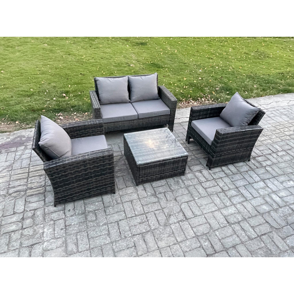 Thumbnail - Fimous Garten-Lounge-Set, Dunkelgrau, Metall, 4-Sitzer, quadratisch, Loungemöbel, Loungemöbel-Sets
