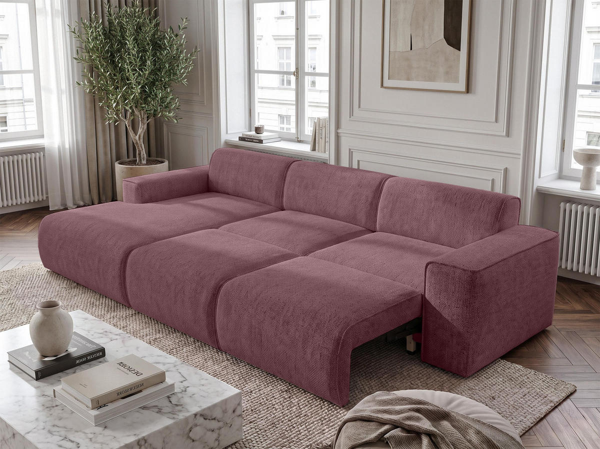 ECKSOFA L Form Ruyam Altrosa 310/165/78 cm – Schlaffunktion Links - Dunkelgrau/Schwarz, Kunststoff/Textil (170/310cm) - AX Living
